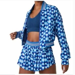 Free People Movement Top Seed Tennis Jacket Cropped Blue & White NWOT